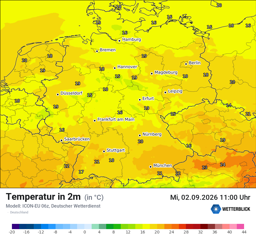 Modellkarte ICON-EU – t2m – deutschland