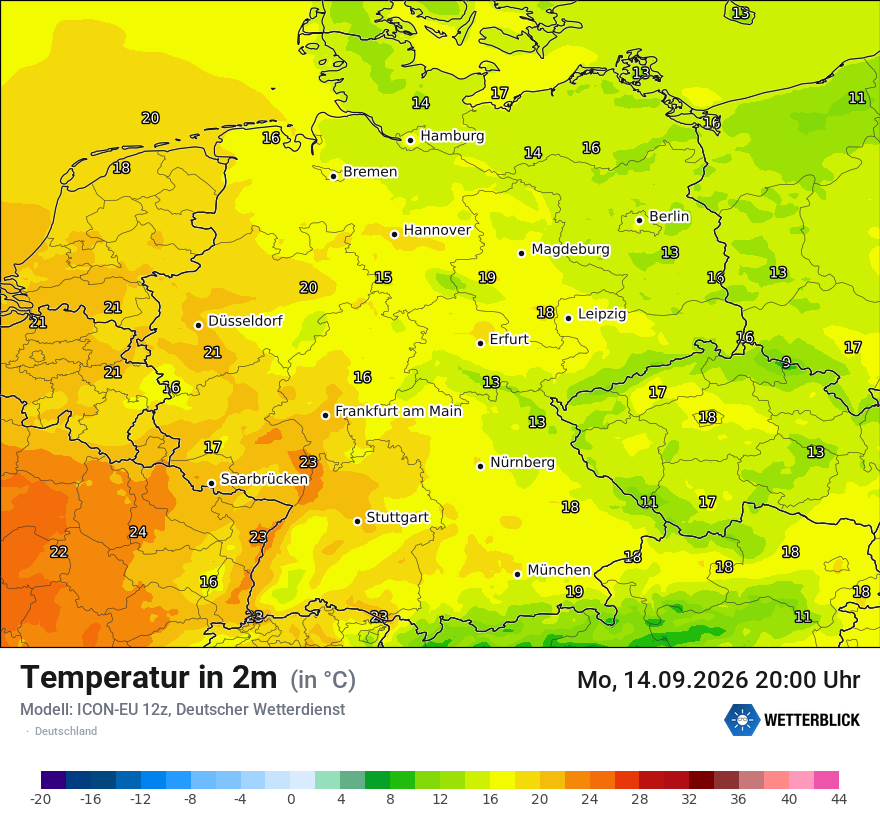 Modellkarte ICON-EU – t2m – deutschland
