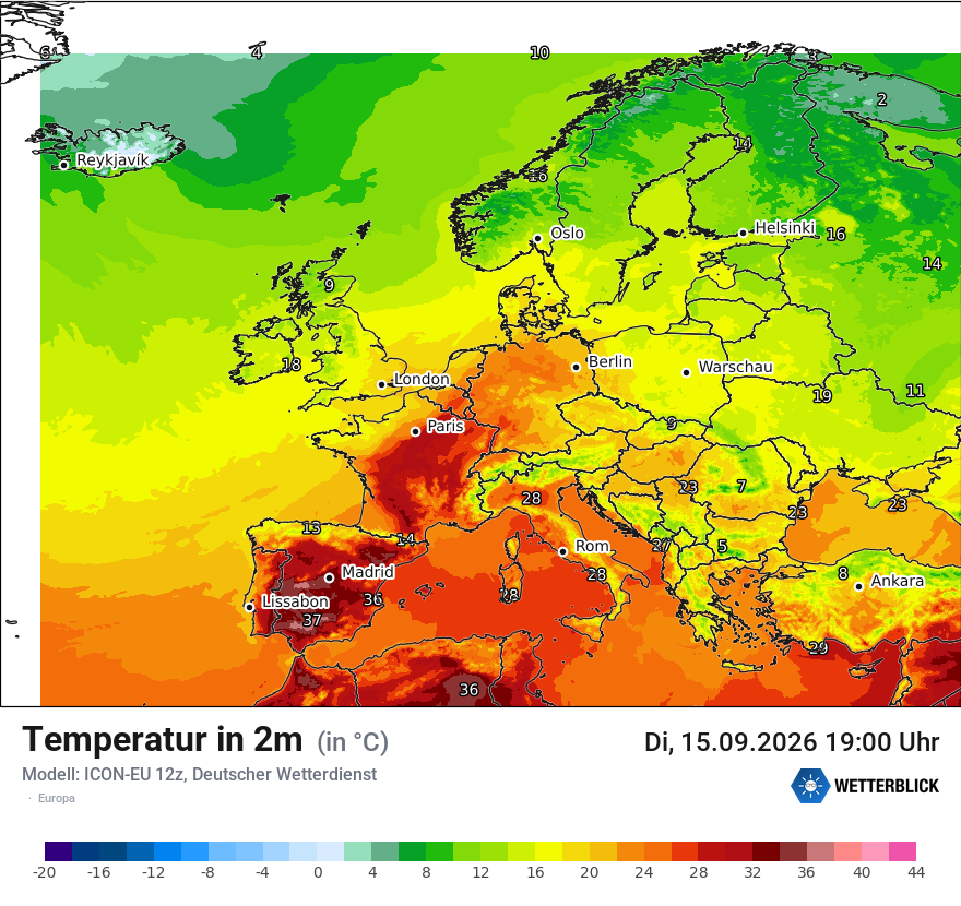 Modellkarte ICON-EU – t2m – europa