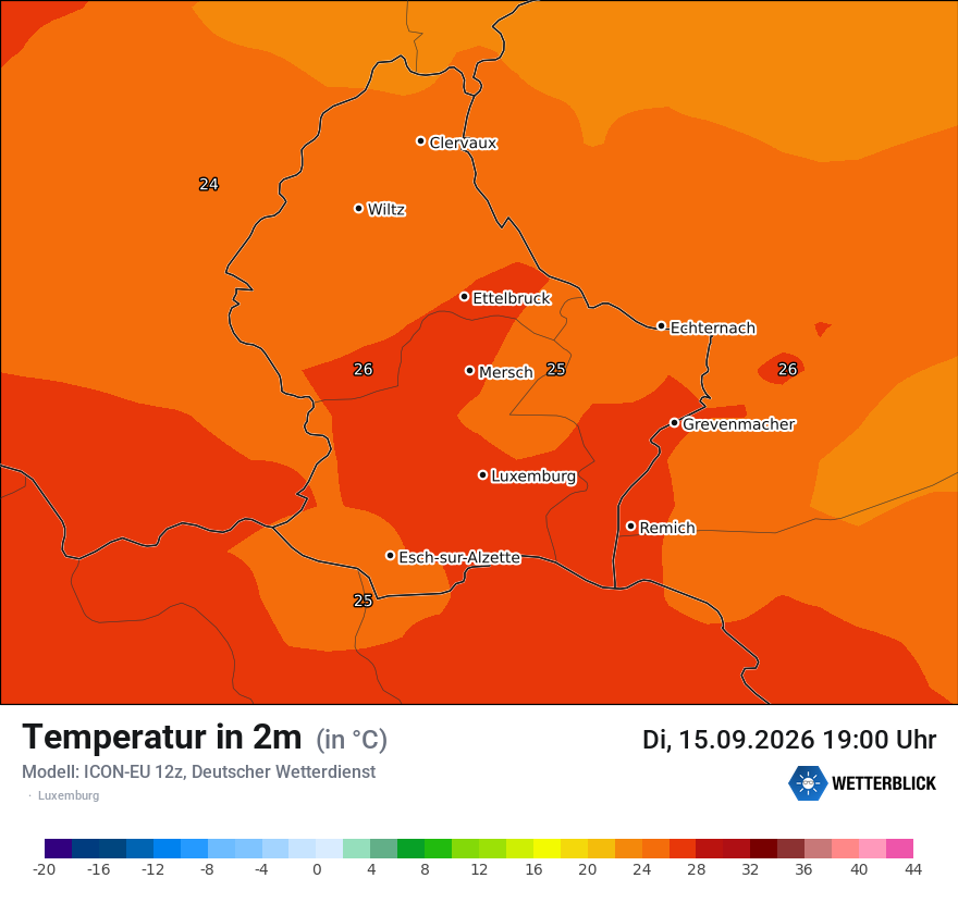 Modellkarte ICON-EU – t2m – luxemburg