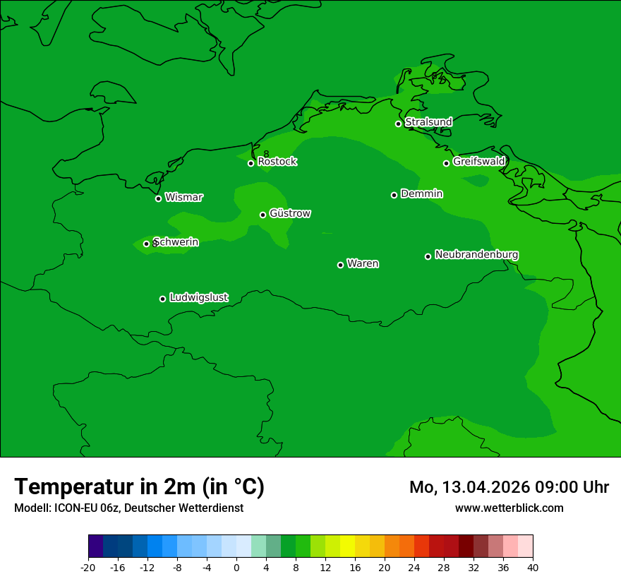 Modellkarte ICON-EU – t2m – mv