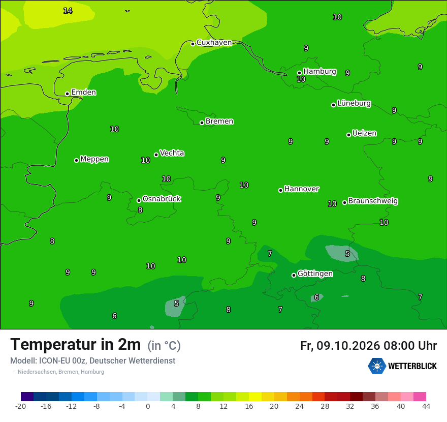 Modellkarte ICON-EU – t2m – ni
