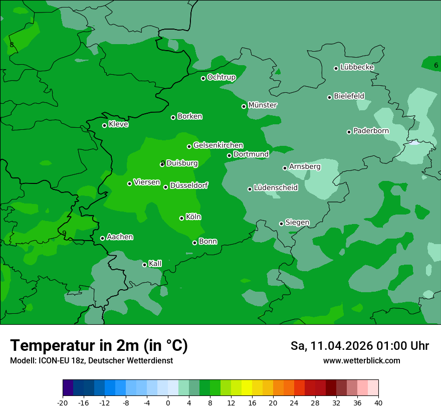 Modellkarte ICON-EU – t2m – nrw
