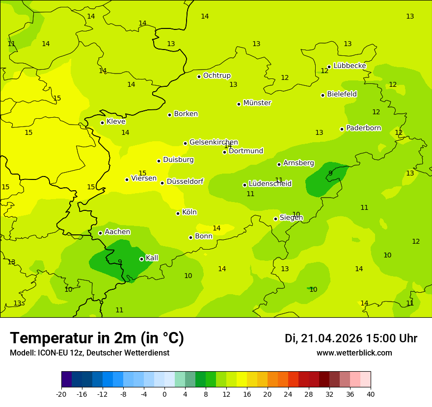 Modellkarte ICON-EU – t2m – nrw