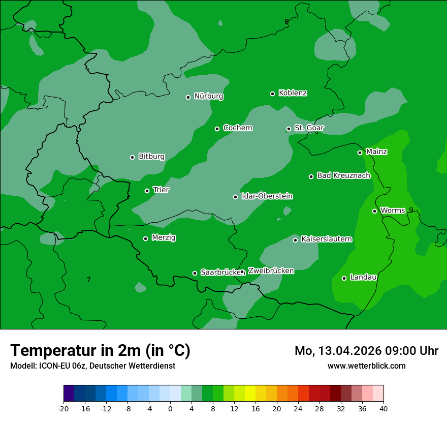 Modellkarte ICON-EU – t2m – rp
