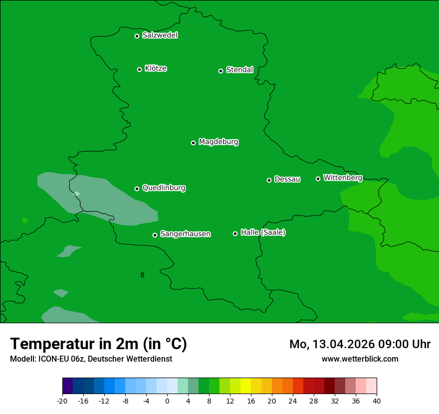 Modellkarte ICON-EU – t2m – st