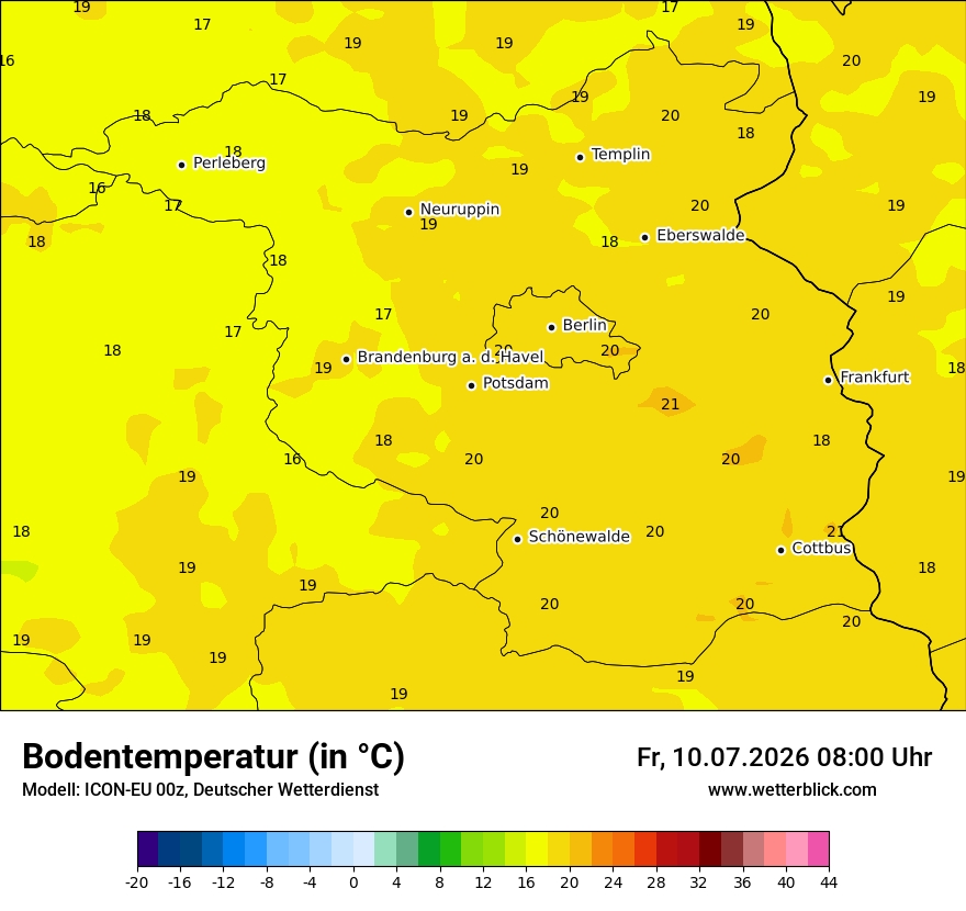 Modellkarte ICON-EU – t_g – bb