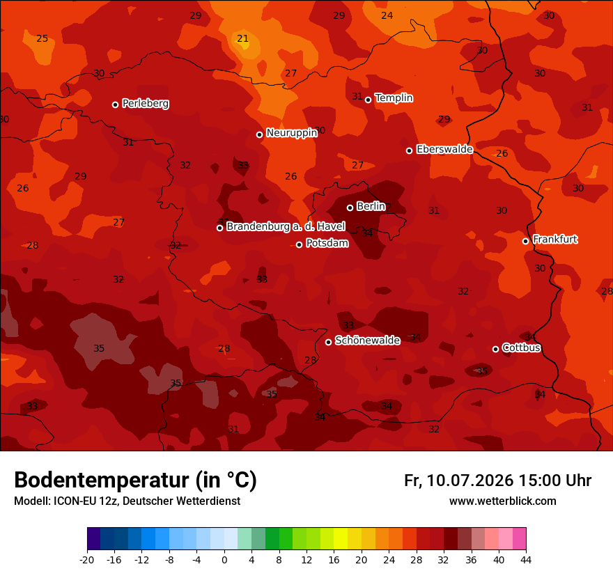 Modellkarte ICON-EU – t_g – bb