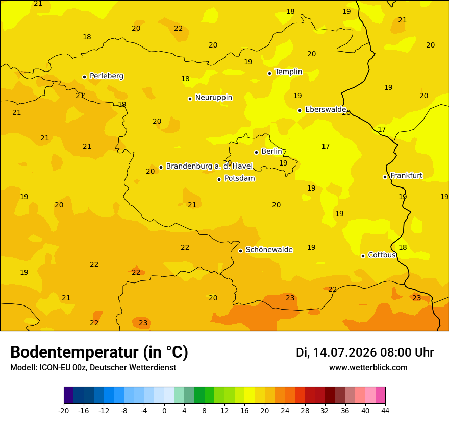 Modellkarte ICON-EU – t_g – bb