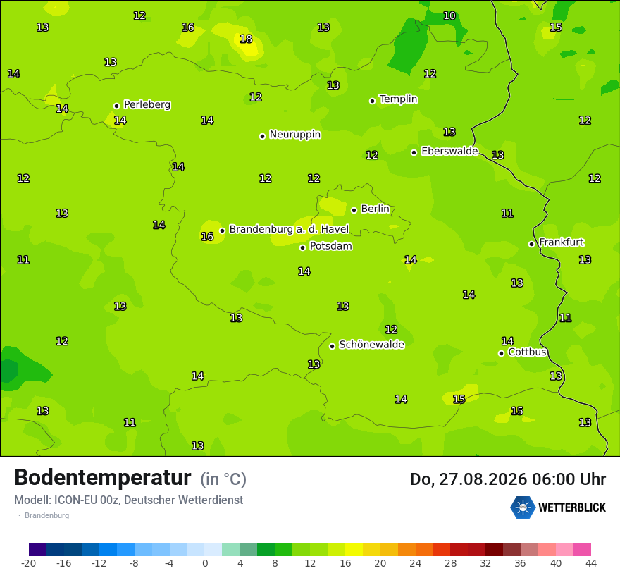 Modellkarte ICON-EU – t_g – bb