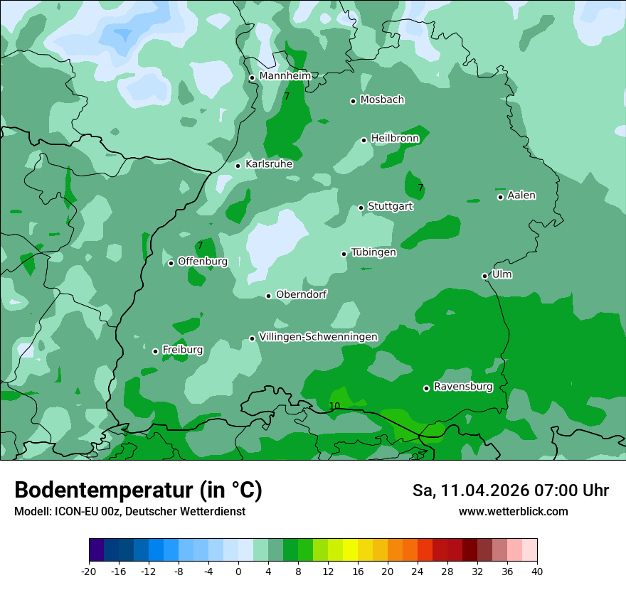Modellkarte ICON-EU – t_g – bw