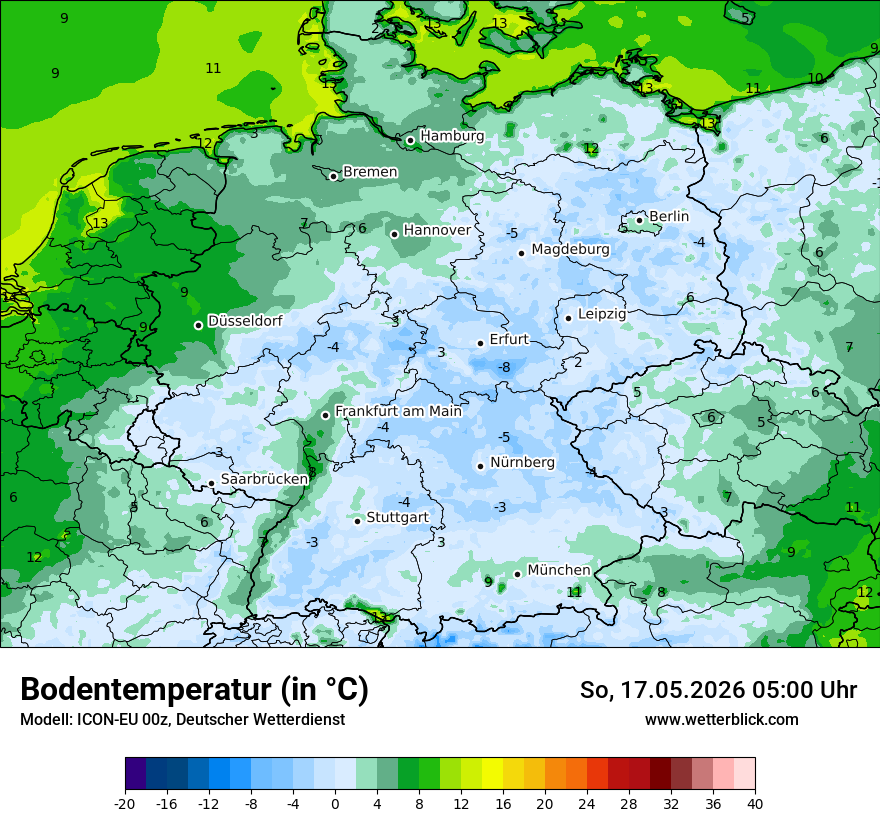 Modellkarte ICON-EU – t_g – deutschland