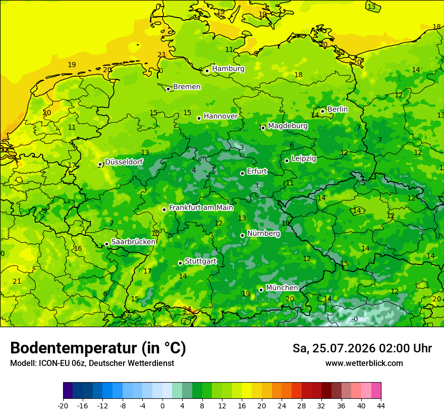 Modellkarte ICON-EU – t_g – deutschland