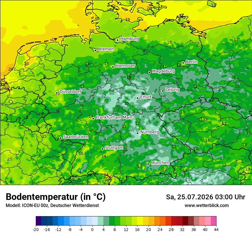 Modellkarte ICON-EU – t_g – deutschland
