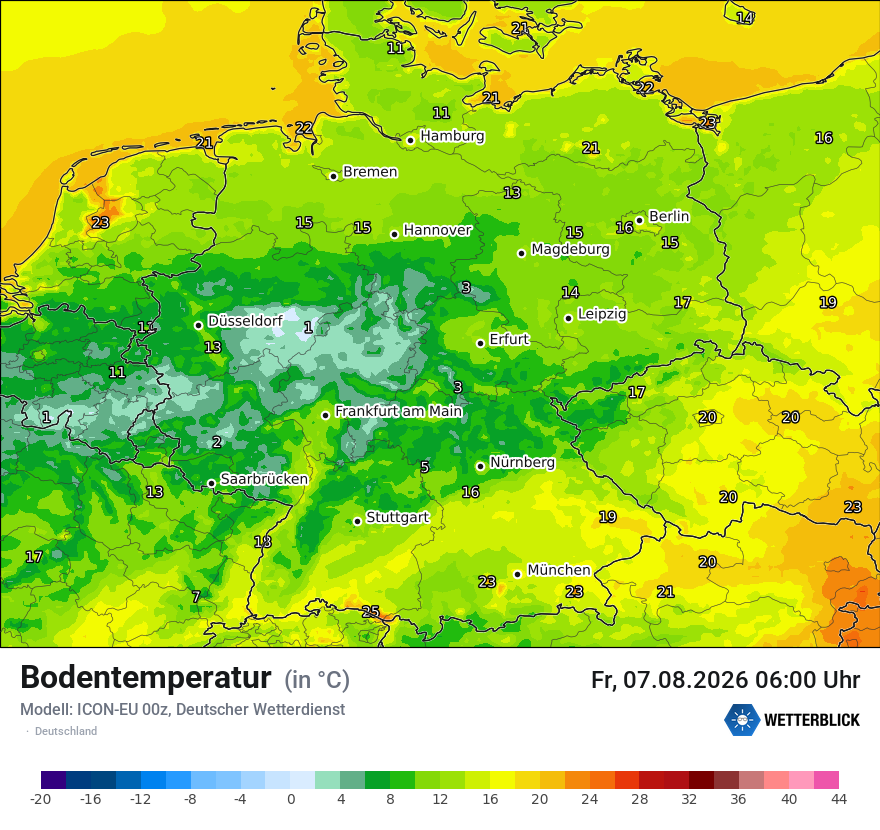 Modellkarte ICON-EU – t_g – deutschland
