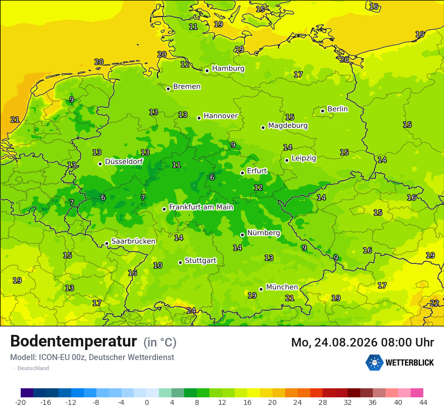 Modellkarte ICON-EU – t_g – deutschland