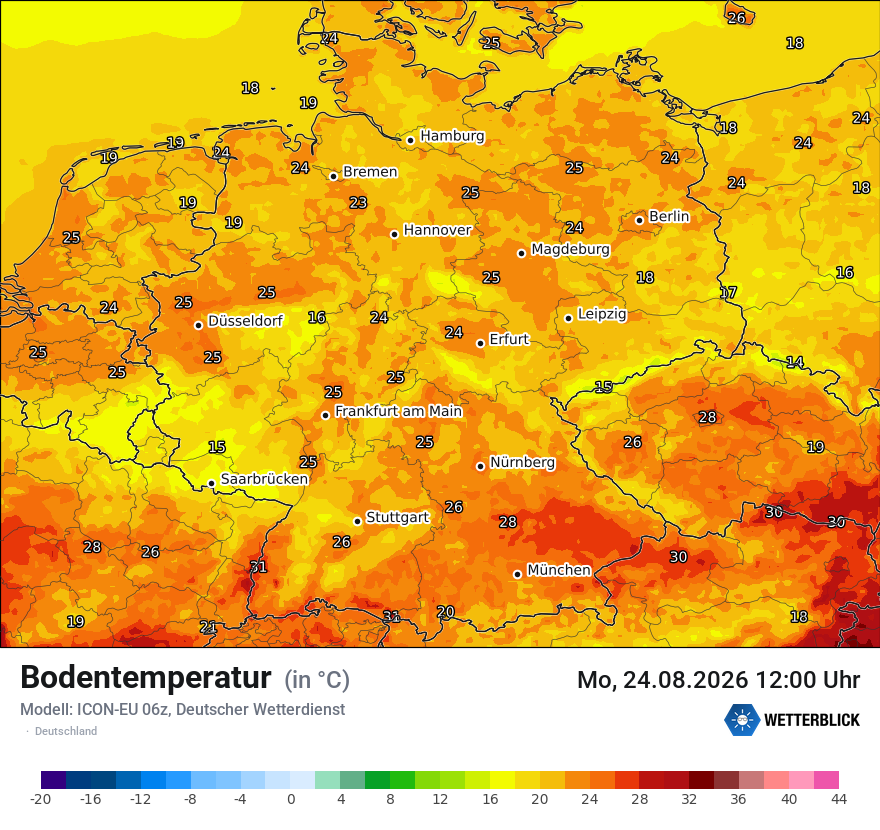 Modellkarte ICON-EU – t_g – deutschland