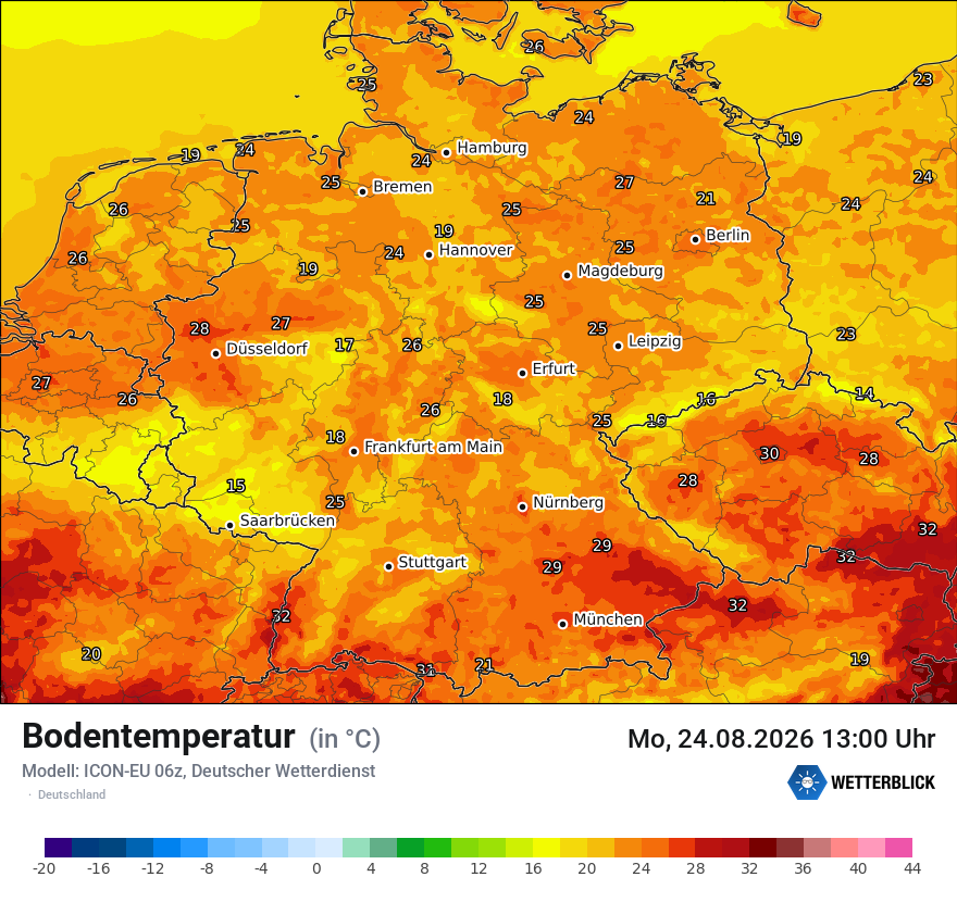 Modellkarte ICON-EU – t_g – deutschland