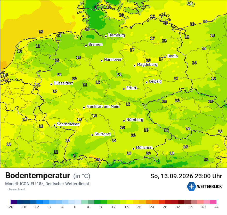 Modellkarte ICON-EU – t_g – deutschland