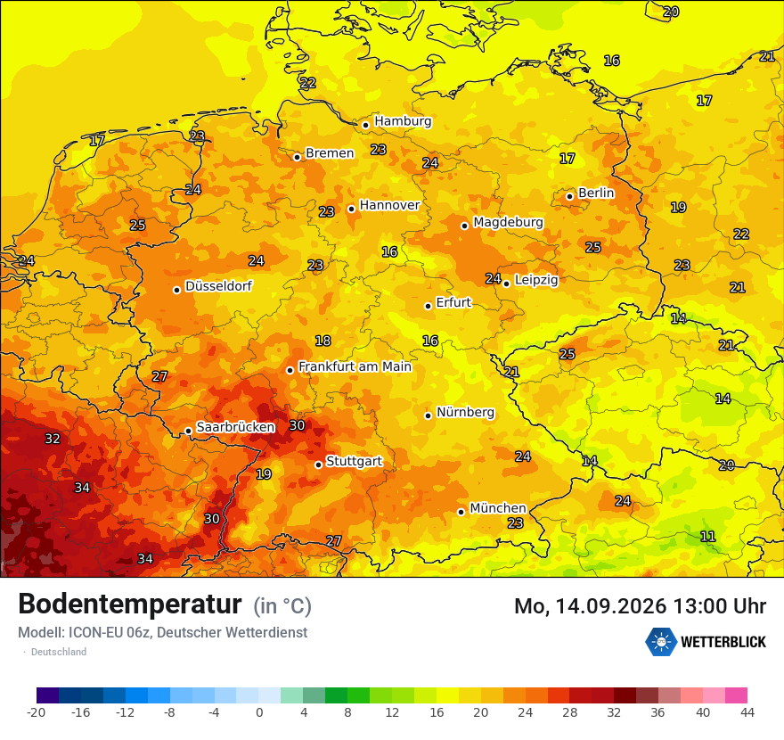 Modellkarte ICON-EU – t_g – deutschland