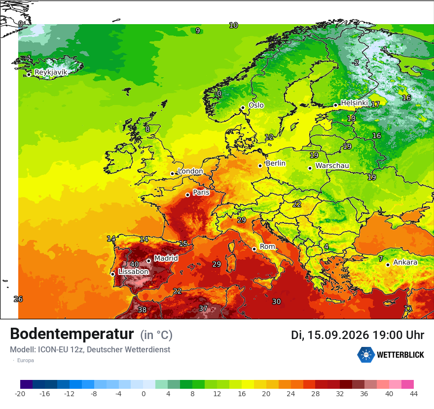 Modellkarte ICON-EU – t_g – europa