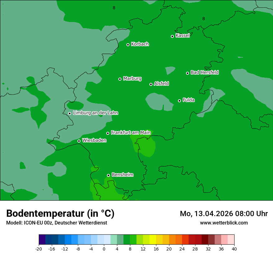Modellkarte ICON-EU – t_g – he