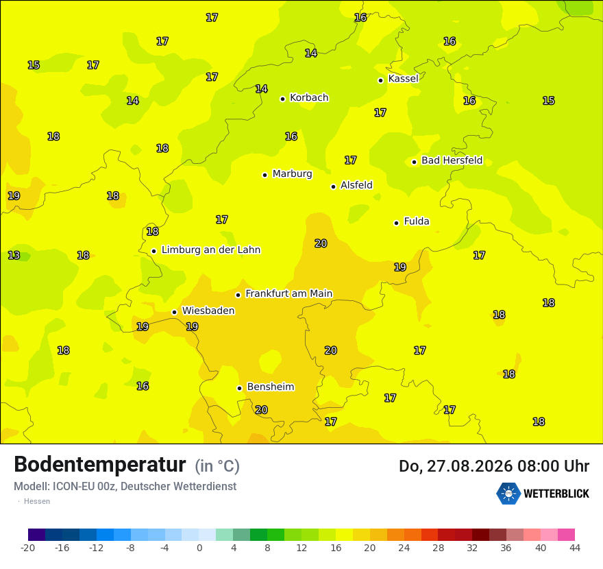 Modellkarte ICON-EU – t_g – he