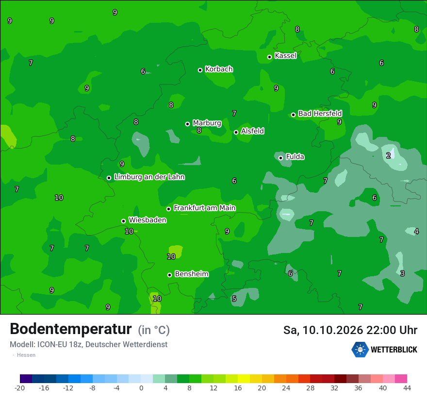 Modellkarte ICON-EU – t_g – he