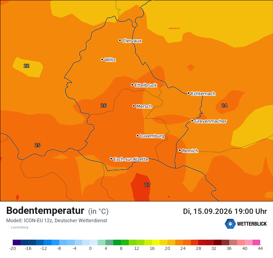 Modellkarte ICON-EU – t_g – luxemburg