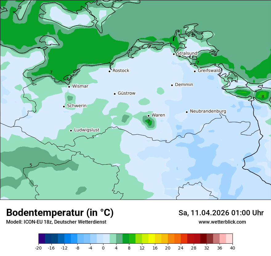 Modellkarte ICON-EU – t_g – mv