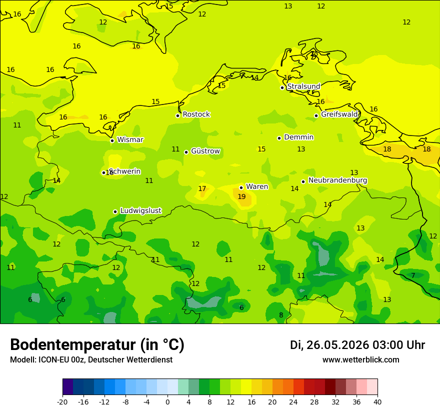 Modellkarte ICON-EU – t_g – mv