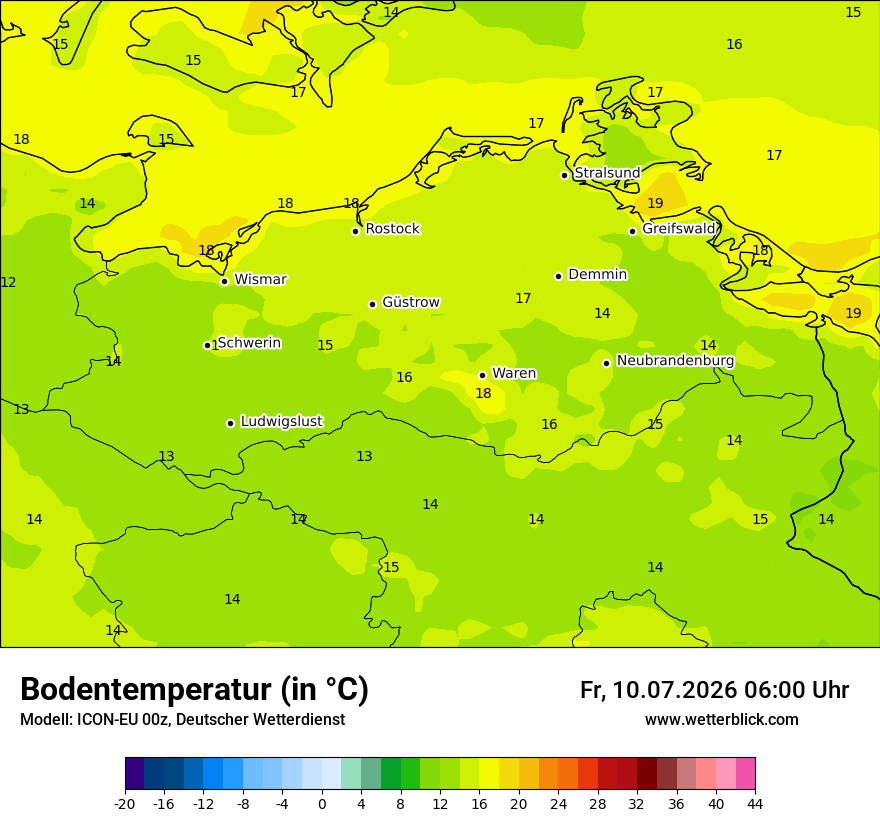 Modellkarte ICON-EU – t_g – mv