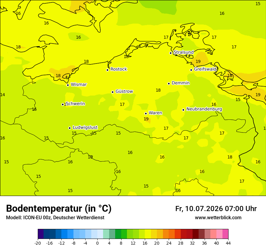 Modellkarte ICON-EU – t_g – mv