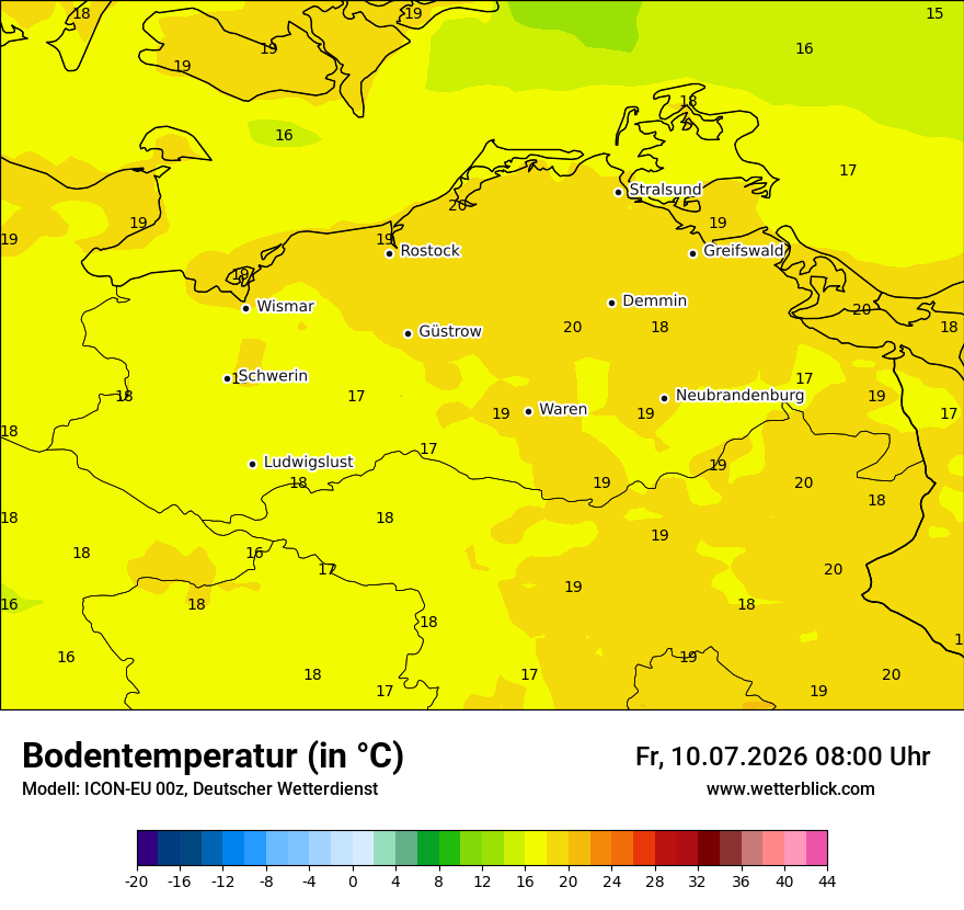 Modellkarte ICON-EU – t_g – mv