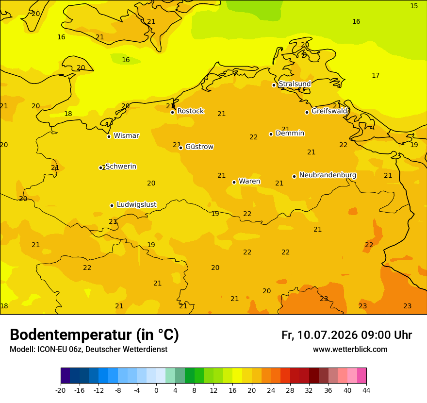 Modellkarte ICON-EU – t_g – mv