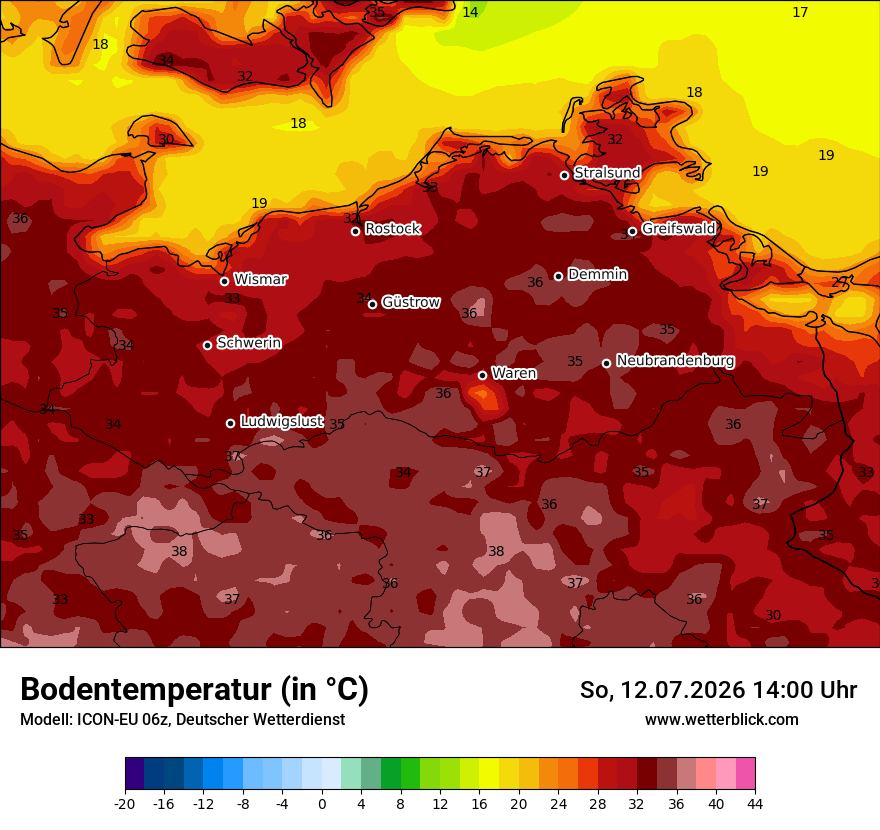 Modellkarte ICON-EU – t_g – mv
