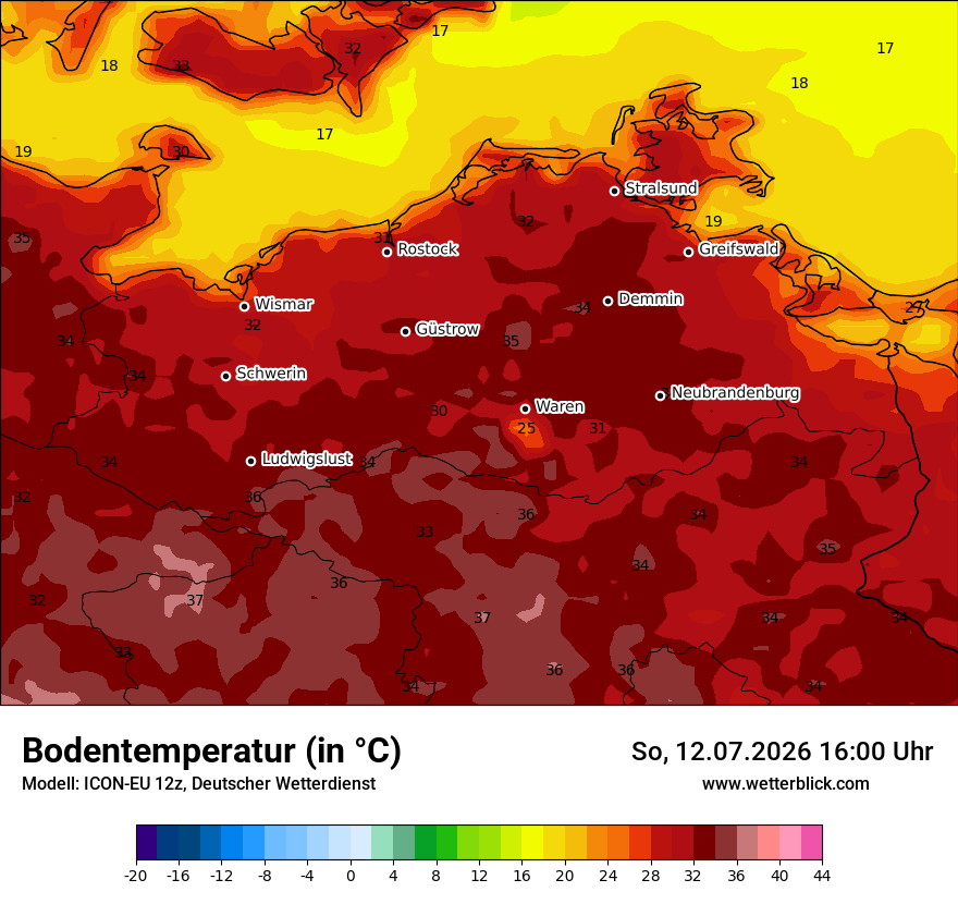 Modellkarte ICON-EU – t_g – mv