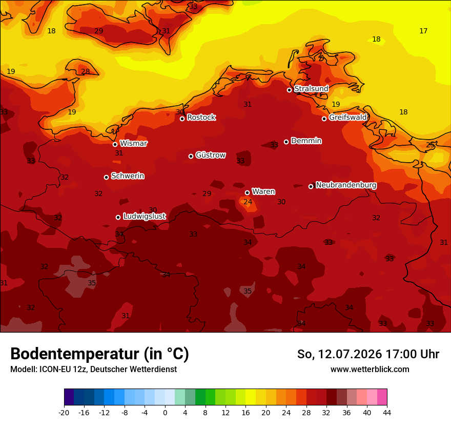 Modellkarte ICON-EU – t_g – mv