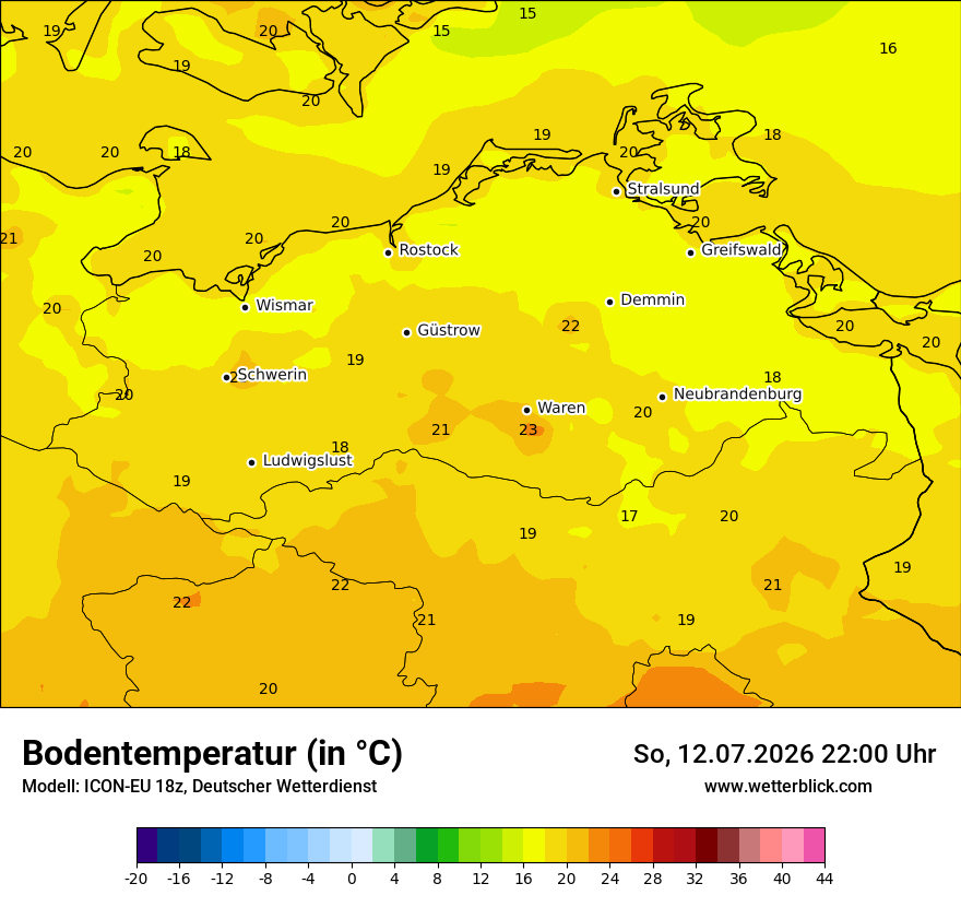 Modellkarte ICON-EU – t_g – mv