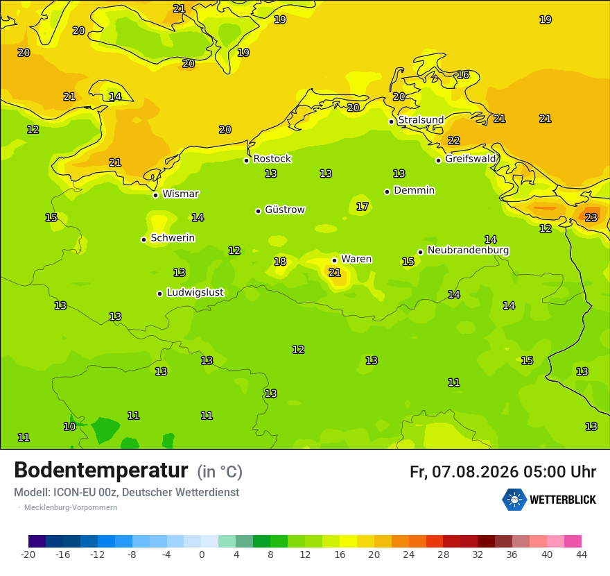 Modellkarte ICON-EU – t_g – mv