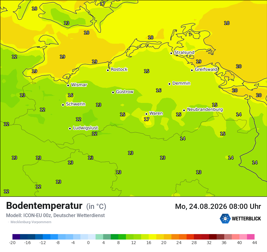 Modellkarte ICON-EU – t_g – mv