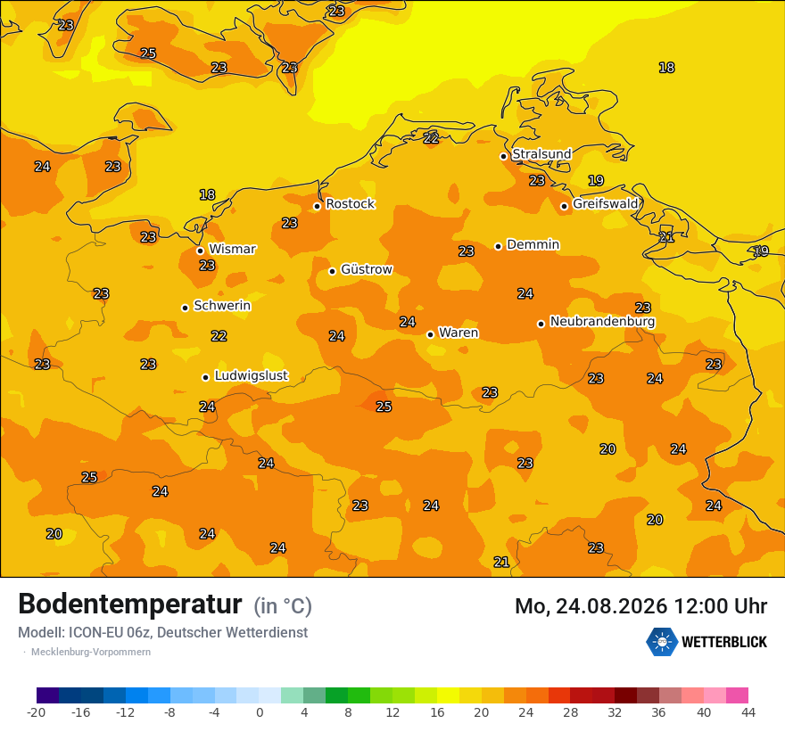 Modellkarte ICON-EU – t_g – mv