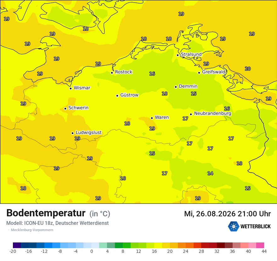 Modellkarte ICON-EU – t_g – mv