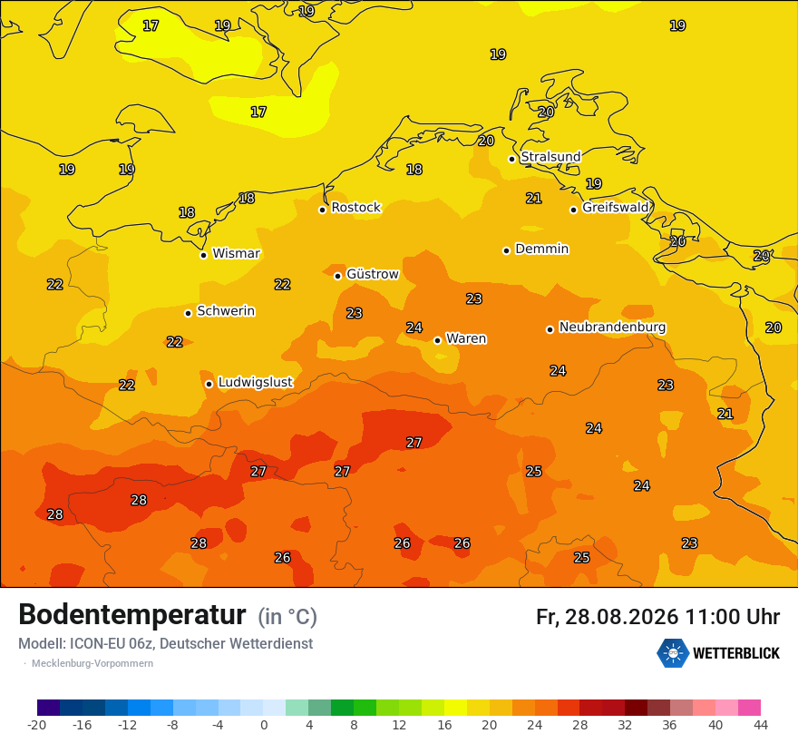 Modellkarte ICON-EU – t_g – mv