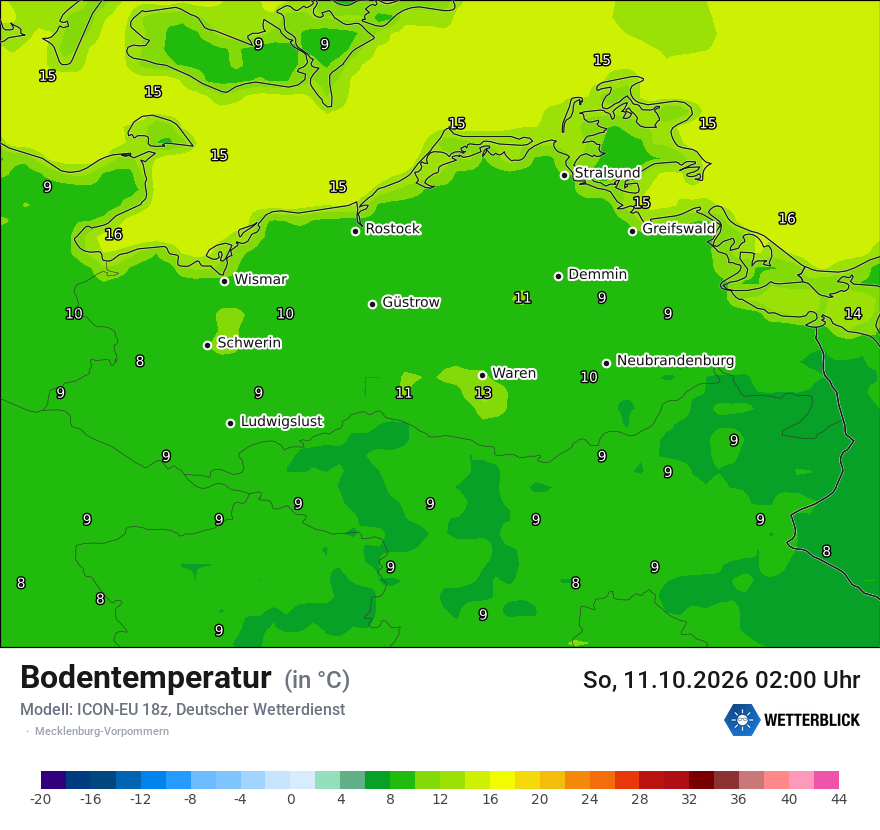 Modellkarte ICON-EU – t_g – mv