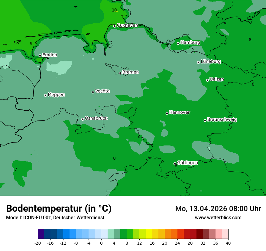 Modellkarte ICON-EU – t_g – ni