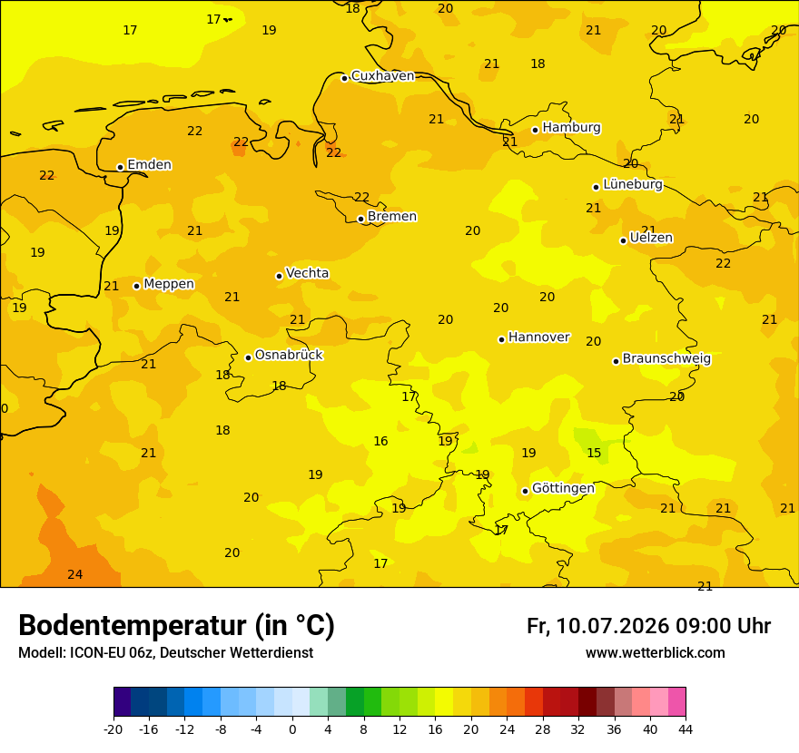 Modellkarte ICON-EU – t_g – ni