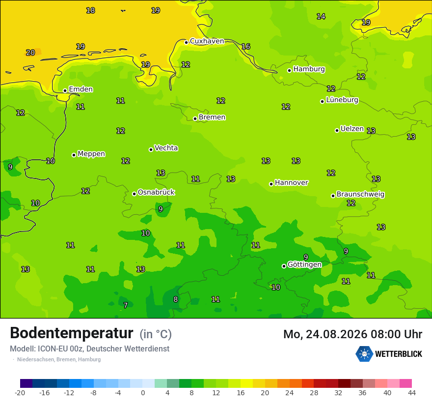 Modellkarte ICON-EU – t_g – ni