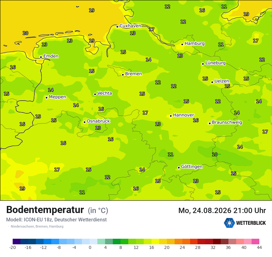 Modellkarte ICON-EU – t_g – ni