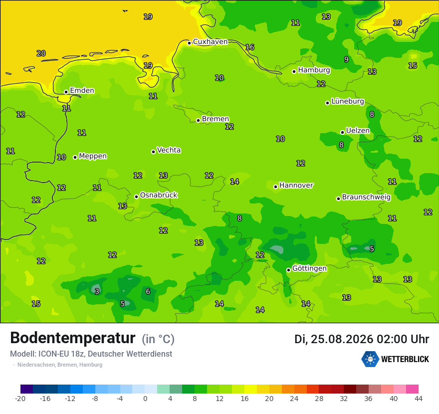 Modellkarte ICON-EU – t_g – ni